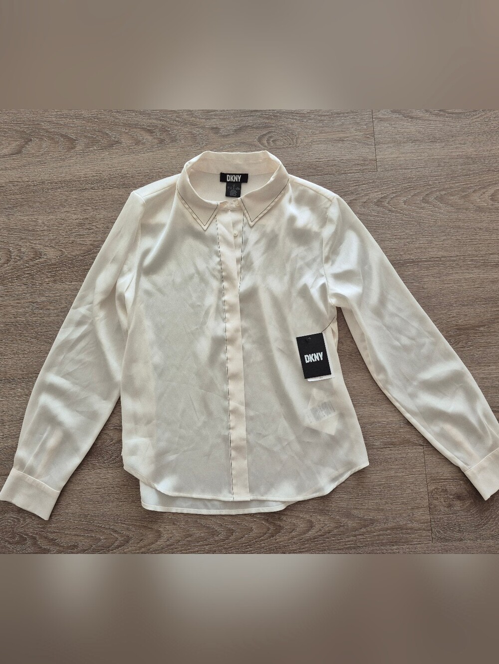 DKNY Cream Blouse with Contrast Stitching